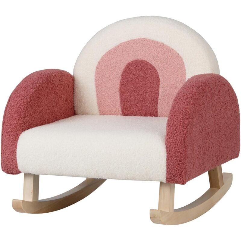 Goplus - Chaise à Bascule pour Enfants, Fauteuil en Velours Peluche avec Pieds en Bois Massif, Fauteuil à Bascule Rembourré, Rouge