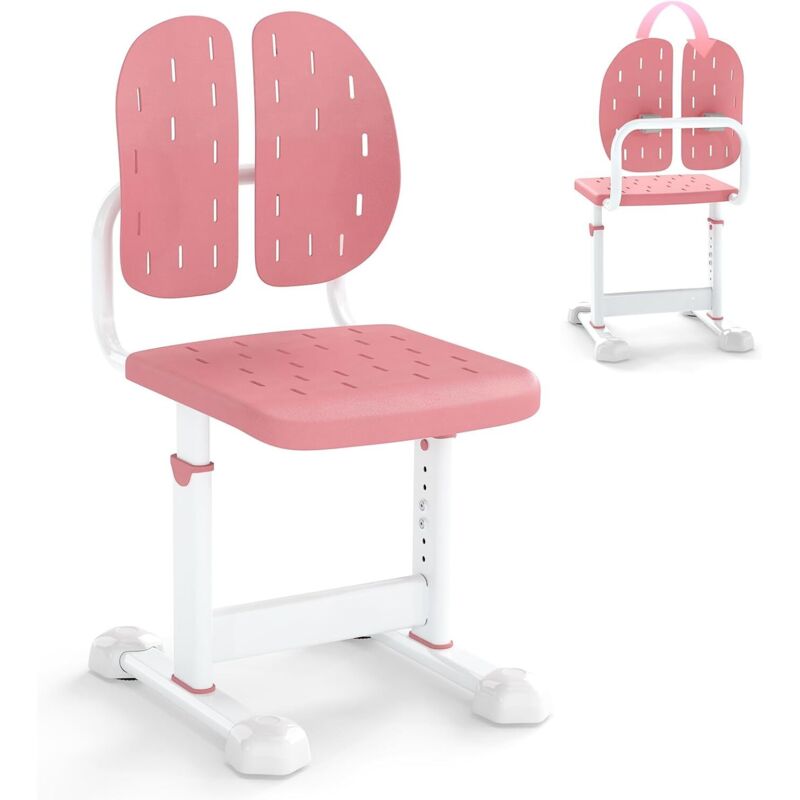 GOPLUS Chaise Bureau Enfant, Chaise d'Étude avec Dossier Double Adaptatif, Hauteur Réglable, Siège Respirant, Patins Réglables, pour Filles et