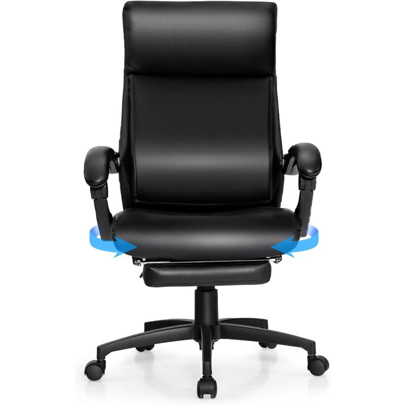 GOPLUS Chaise de Bureau, Fauteuil de Bureau Ergonomique pour Ordinateur, Dossier Haut, avec Repose-Pied Escamotable, Hauteur Réglable, roulettes