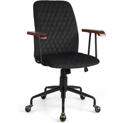 GOPLUS Chaise de Bureau Rotative à 360° Rétro avec Accoudoirs, Fauteuil Vintage Réglable en Hauteur, Contrôleur de Tension, Noir