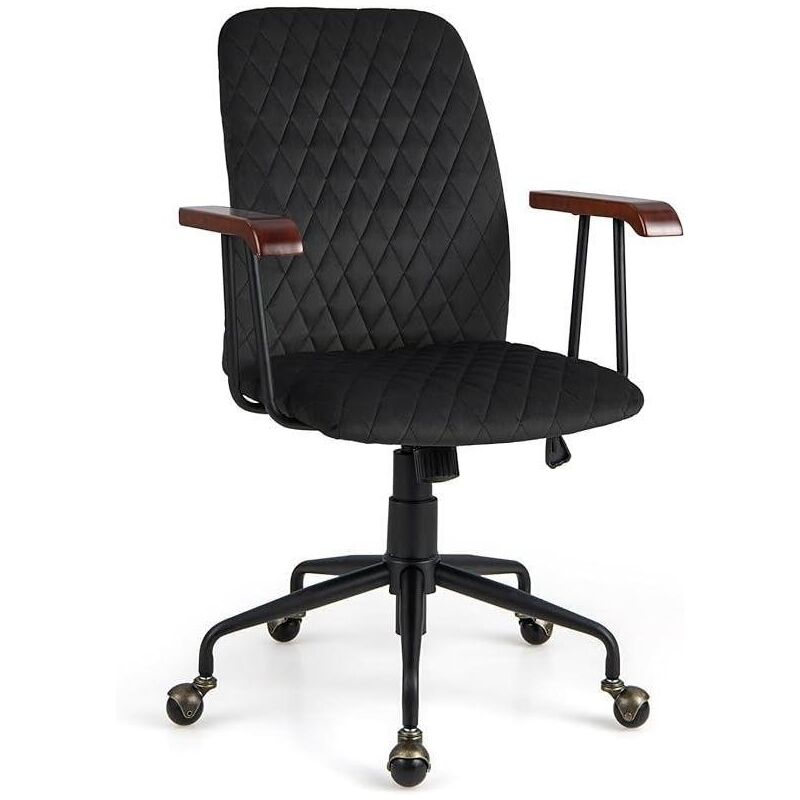 GOPLUS Chaise de Bureau Rotative à 360° Rétro avec Accoudoirs, Fauteuil Vintage Réglable en Hauteur, Contrôleur de Tension, Noir