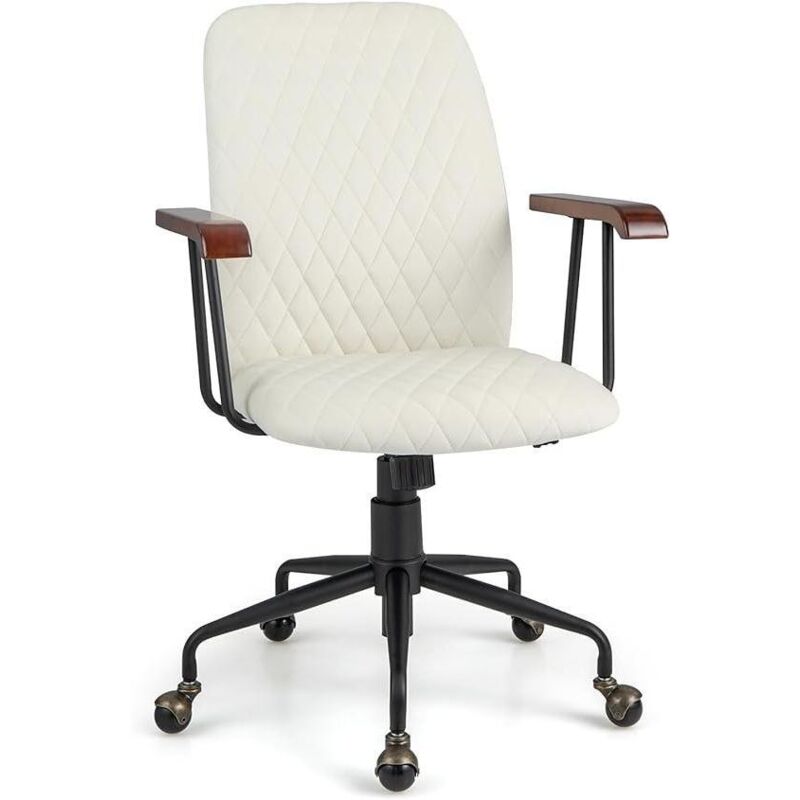 Goplus - Chaise de Bureau Rotative à 360° Rétro avec Accoudoirs, Fauteuil Vintage Réglable en Hauteur, Contrôleur de Tension, Beige