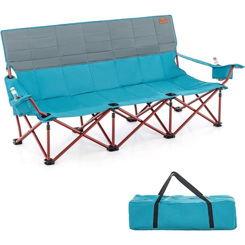 Chaise de Camping 3 Personnes, Fauteuil de Plage avec Accoudoirs, Porte-gobelets, Sac de Transport, Chaise de Jardin Portable pour Extérieur,