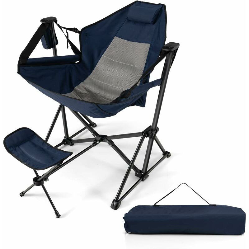 Goplus - Chaise de Camping Pliable Inclinable avec Repose-Pieds Rétractable, Chaise Camping Portable avec Porte-gobelet & Sac de Transport, pour