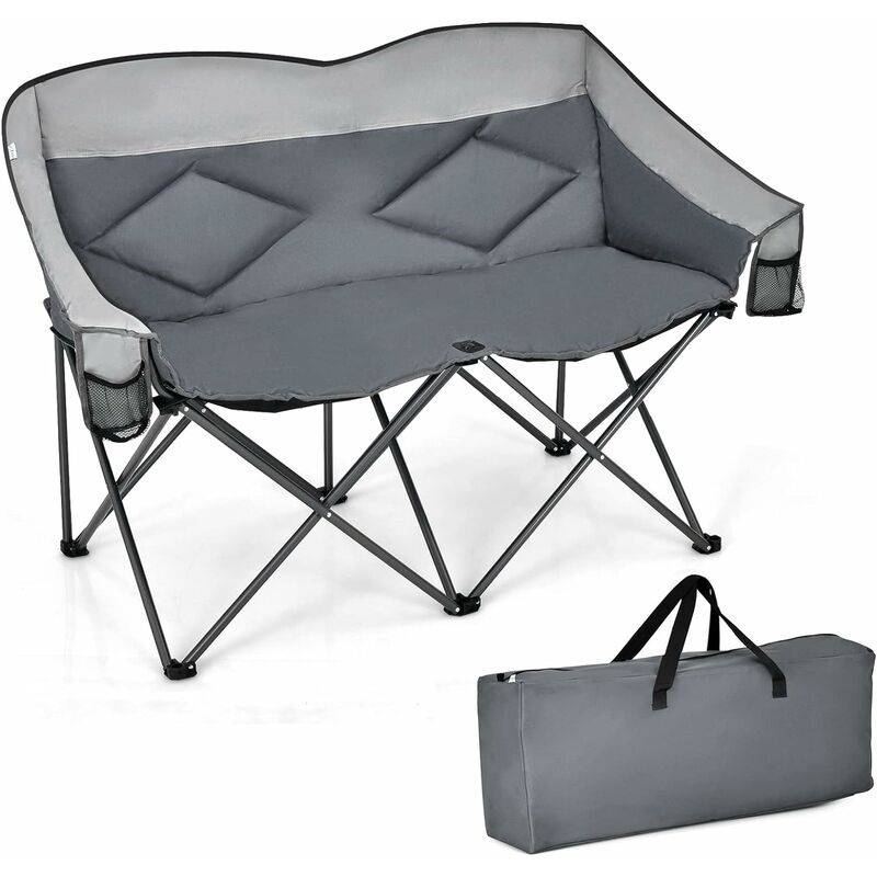 Goplus - Chaise de Camping Pliante à 2 Places, Charge 227 kg, Chaise de Plage Double avec Siège Rembourré & Poches de Rangement, Sac de Transport