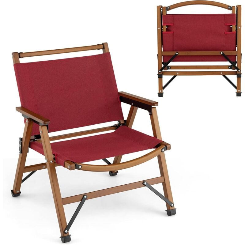 GOPLUS Chaise de Camping Pliante Charge 150 KG, Chaise de Pêche Portable Extérieur avec Cadre en Bambou & Tissu Oxford, Siège Léger avec Poignée,