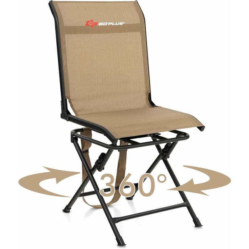 Chaise de Camping Pliante Pivotante à 360°-Siège de Chasse Confortable-Cadre en Métal Robuste-Charge 150KG-Portable Café - Goplus