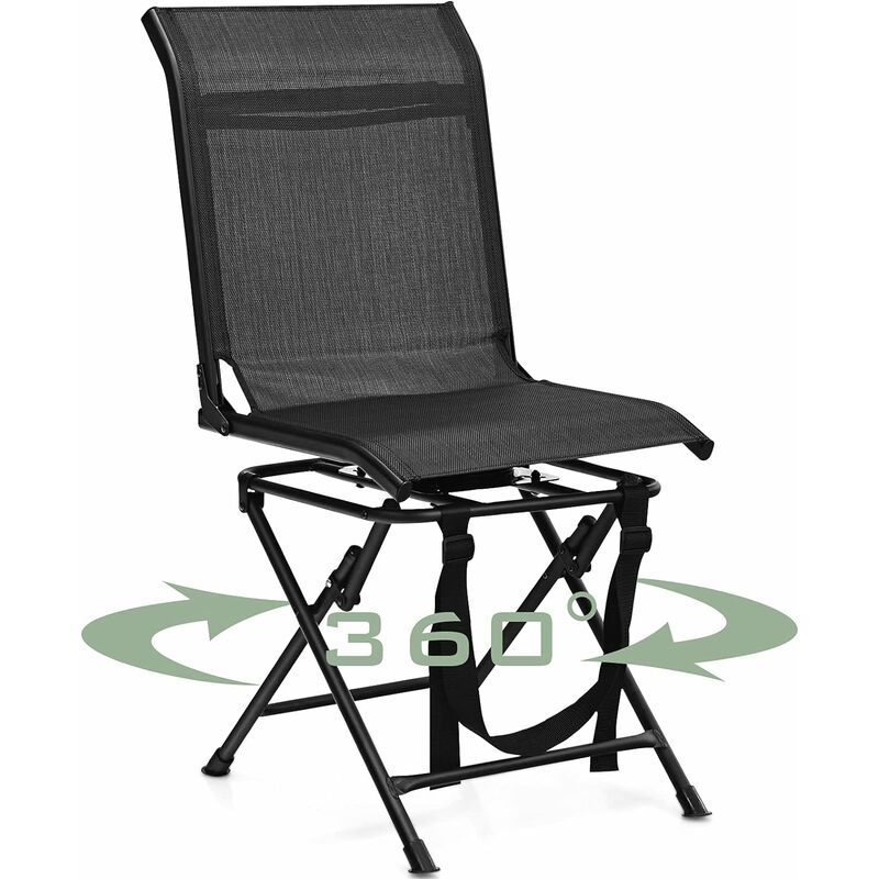 Chaise de Camping Pliante Pivotante à 360°-Siège de Chasse Confortable-Cadre en Métal Robuste-Charge 150KG-Portable Noir - Goplus