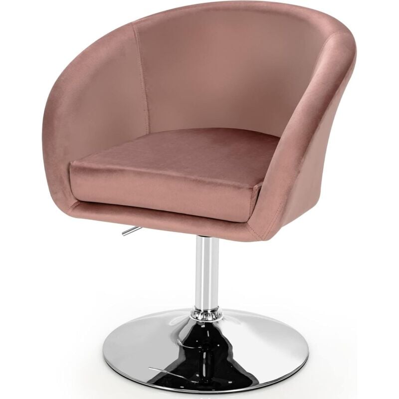 Goplus - Chaise de Coiffeuse en Velours, Tabouret de Bar Réglable en Hauteur 13CM,Pivotant à 360°avec Dossier Rond&Base en Métal(Rose)