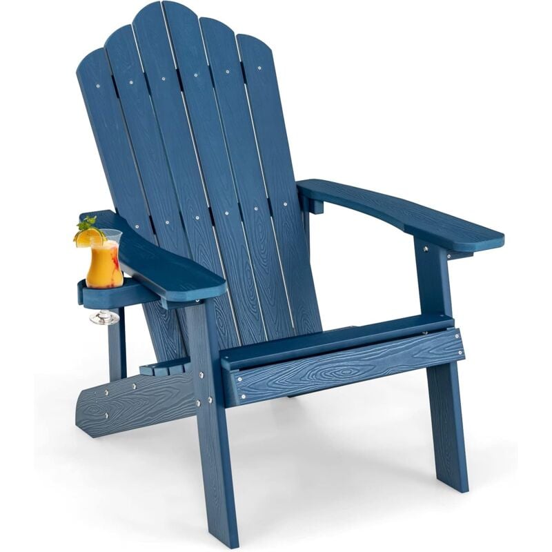 Chaise de Jardin Adirondack avec Dossier Ergonomique&Inclinable-Charge 170KG-avec Porte-Gobelet-Accoudoir élargi pour Plage/Jardin/Terrasse,Bleu