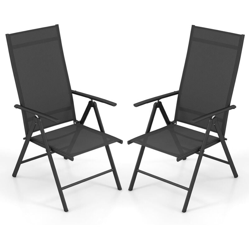 Chaise de Jardin Pliante, Chaises à Manger Inclinables avec Dossier Réglable à 7 Niveaux, Accoudoir, Fauteuils Portables d'Extérieur pour Cour,