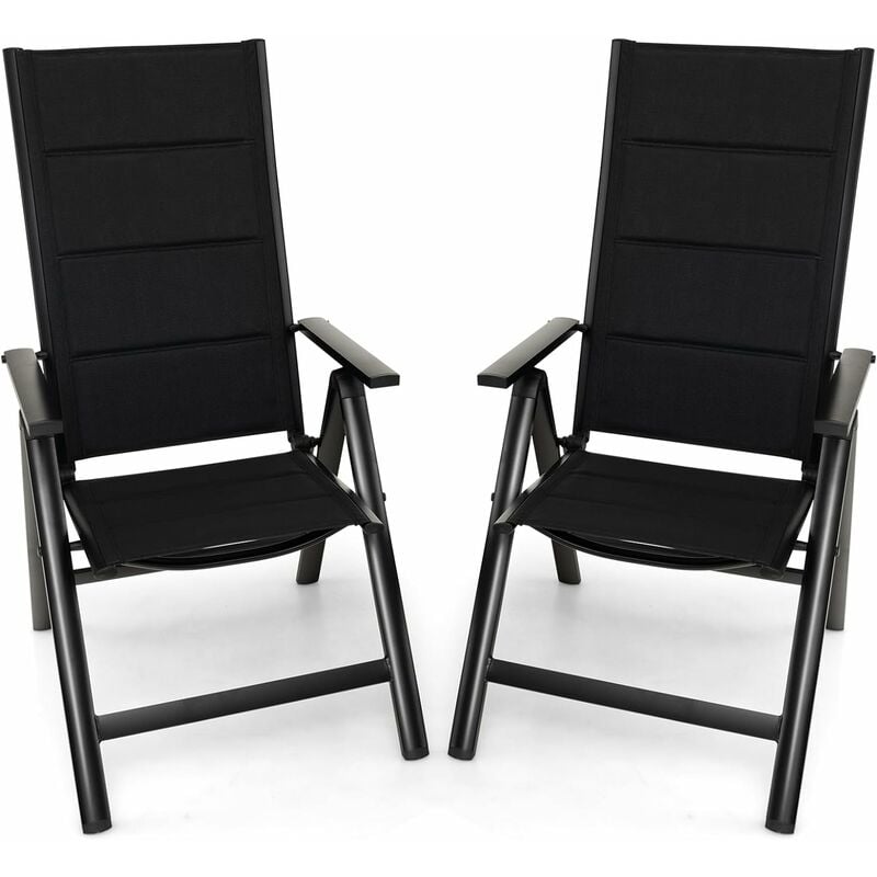 Goplus - 2 Chaise de Jardin Pliante-Dossier Réglable en 7 Positions-Accoudoirs-Légère/Portable-en Alliage d'Aluminium&Tissu Noir