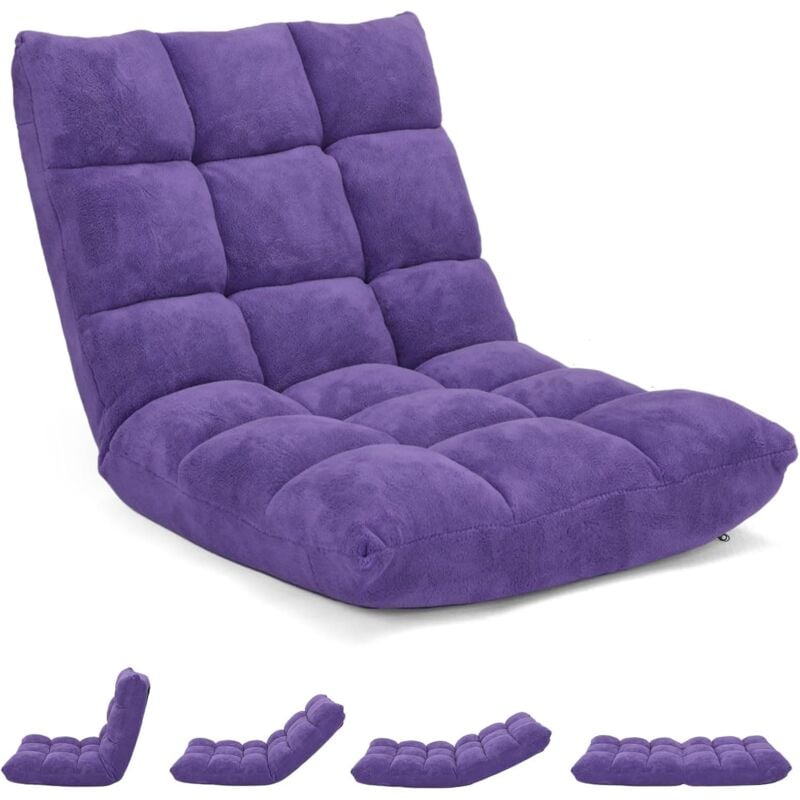 GOPLUS Chaise de Plancher avec Dossier Reglable sur 14 Niveaux, 105 x 56 x 15CM,Canape Paresseux,Paresseux Fauteuil avec Velours Corail