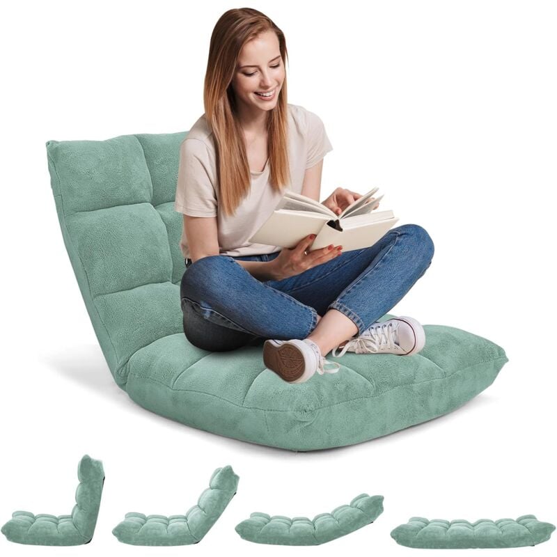 Goplus - Coussin de Sol avec Dossier Inclinaison Réglable sur 14 Niveaux, Paresseux Fauteuil avec Velours Corail Confortable, Chaise de Méditation