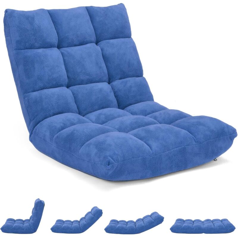 Goplus - Coussin de Sol avec Dossier Inclinaison Réglable sur 14 Niveaux, Paresseux Fauteuil avec Velours Corail Confortable, Chaise de Méditation
