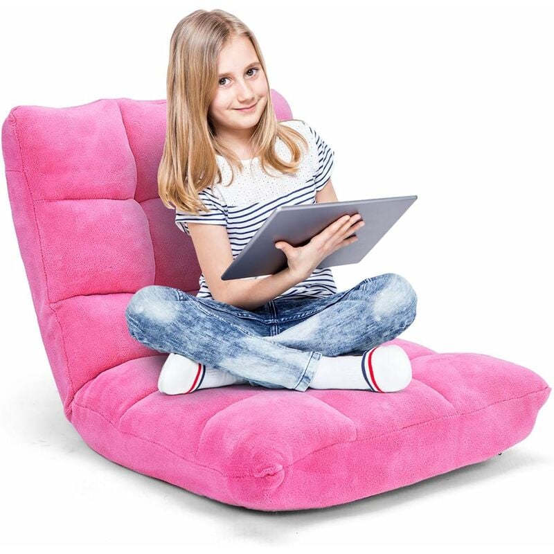 Goplus - Chaise de Plancher avec Dossier Reglable sur 14 Niveaux, 105 x 56 x 15CM,Canape Paresseux,Paresseux Fauteuil avec Velours Corail