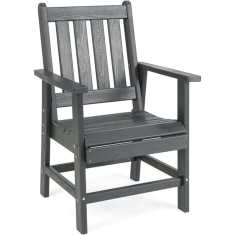 GOPLUS Chaise de Salle à Manger de Jardin, Fauteuil Jardin Exterieuren HDPE avec Design à Lattes, Effet Bois, Dossier Inclinable, pour Balcon Charge 150 kg (61,5 x 61 x 95 cm,Gris,1)