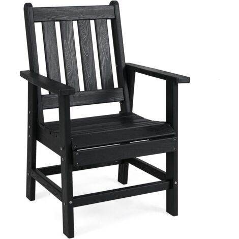 GOPLUS Chaise de Salle à Manger de Jardin, Fauteuil Jardin Exterieuren HDPE avec Design à Lattes, Effet Bois, Dossier Inclinable, pour Balcon Charge 150 kg (61,5 x 61 x 95 cm,Noir,1)