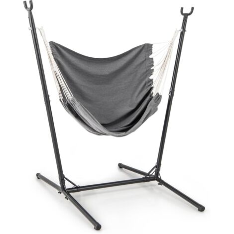 GOPLUS Chaise Hamac avec Support, Hamac Bascule Interieur Exterieur avec 6 Positions Réglage de Hauteur et Poche Latérale, Chaise Suspendue pour Salon,Balcon,Jardin, Charge 120 kg