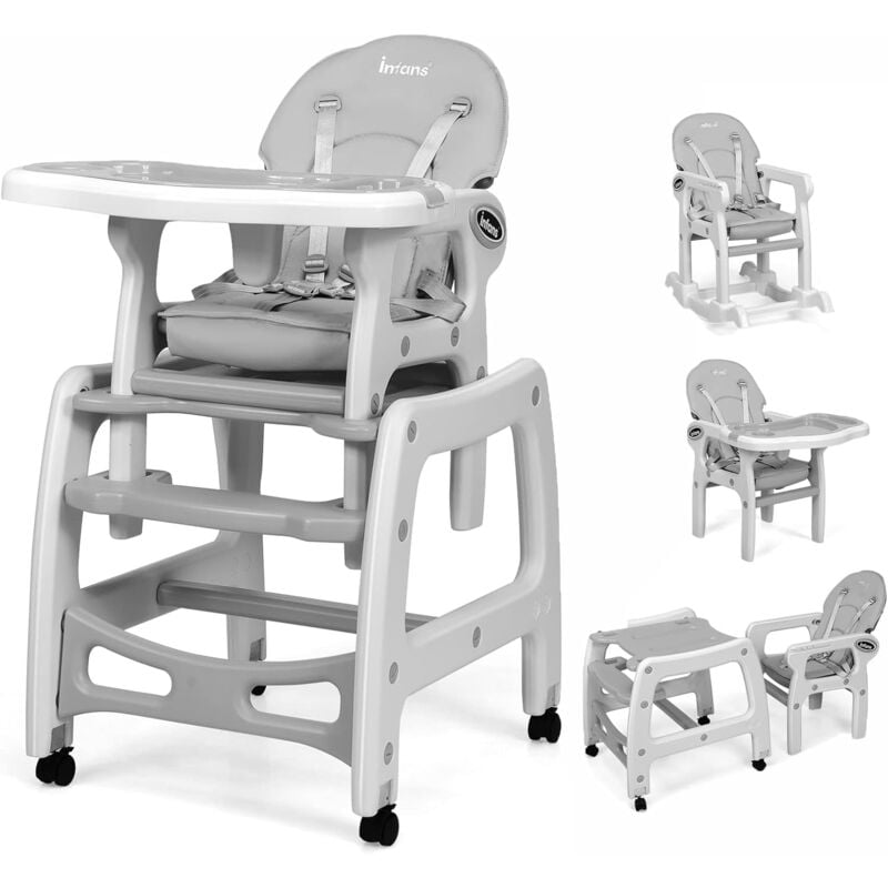 Goplus - Chaise Haute 4 en 1 avec Fonction de Bascule, Ensemble de Table + Chaise Multifonctionnel pour Enfant 0,5-8 Ans avec Dossier Réglable,