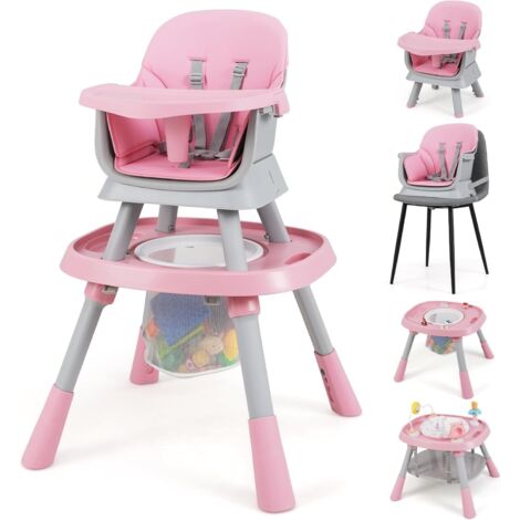 GOPLUS Chaise Haute Bébé 16 en 1, Chaise Haute Bébé Evolutive avec 3 Hauteurs Réglables, Plateau Amovible, Harnais de Sécurité 5 Points, 3 Jouets, Charge 15KG pour 6-36 Mois (Rose)