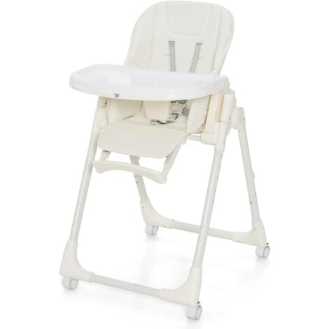 GOPLUS Chaise Haute Bébé 4-en-1, Chaise Pliante avec 6 Hauteurs et 5 Angles d'Inclinaison, Repose-Pieds avec 3 Positions et Longueurs, Plateau et Coussin Amovibles, Roues avec Freins (Beige)