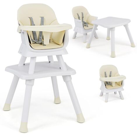 GOPLUS Chaise Haute Bébé Convertible 6-en-1, avec Table de blocs, Plateau Amovible, Pieds Antidérapants, Harnais à 5 Points, Coins Arrondis, pour 6-36 Mois, Charge 25 KG (Beige)