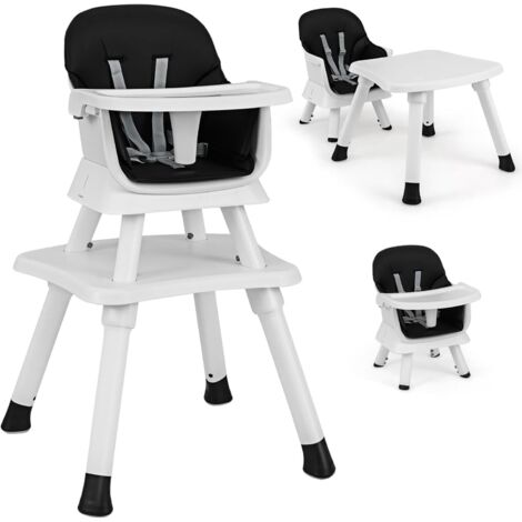 GOPLUS Chaise Haute Bébé Convertible 6-en-1, avec Table de blocs, Plateau Amovible, Pieds Antidérapants, Harnais à 5 Points, Coins Arrondis, pour 6-36 Mois, Charge 25 KG (Noir)