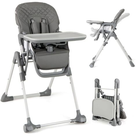 GOPLUS Chaise Haute Bébé Evolutive pour 6-36 Mois, Chaise Haute Bébé Pliable avec Repose-pieds, Plateau Amovible, Coussin de Siège, Harnais à 5 Points, Charge 15KG (Gris)