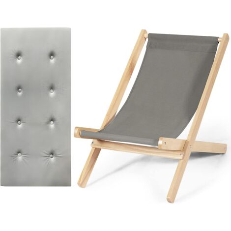 GOPLUS Chaise Longue Pliable en Hetre et Toile Respirante,Canape Pliable avec Coussin d’Eponge Amovible et Dossier Inclinable a 3 Positions,Peche 94X59,4X69CM, Charge 150KG,Gris