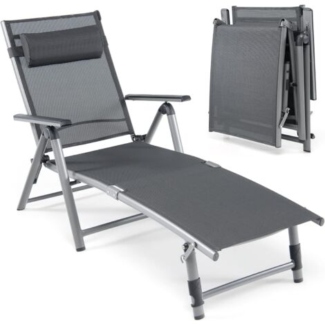 GOPLUS Chaise Lounge in Alluminio, con Schienale Regolabile in 8 Posizioni, Poggiapiedi a 2 Posizioni, Lettino a Sdraio Pieghevole per Esterni per Patio, Piscina, Cortile, Nero