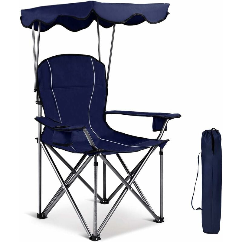 Chaise Pliante avec Pare Soleil,Chaise de Camping Pliable Confort Auvent,avec Porte-gobelets Integres,Siege Pliant Durable avec Sac de Transport pour