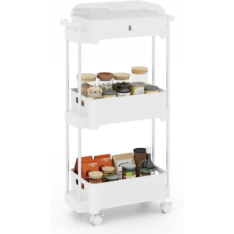 Goplus - Chariot à 3 Niveaux, Organisateur de Rangement Multifonctionnel avec 3 Etagères Amovibles, Cadre en Alliage d'Aluminium, roulettes