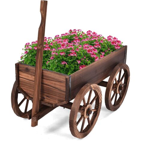 Goplus – Chariot à fleurs en sapin carbonisé – 4 roues flexibles – Trou de drainage intégré – Dimensions 120 x 43 x 53,5 cm – Pour terrasses et jardins
