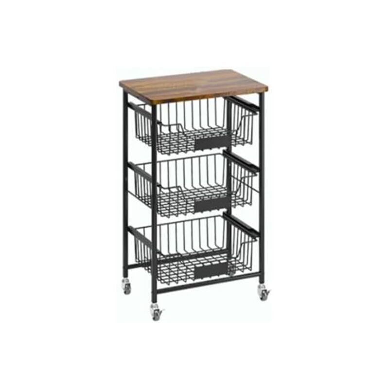 GOPLUS Chariot à Roulette de Cuisine, Desserte à roulettes avec Paniers en Maille Coulissants, 4 roulettes (2 avec Freins) pour Cuisine, Salon, Salle
