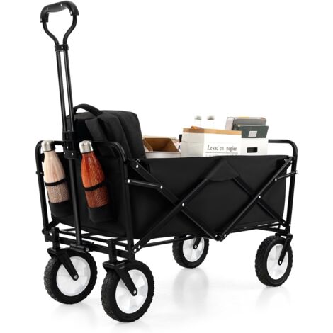 GOPLUS Chariot de Plage Pliable, Chariot à roulettes 82 L, Tissu Oxford Résistant, 4 Roues Taille Compacte, Chariot Roulant, pour Courses, Pêche, Plage, Charge 86KG (Noir)
