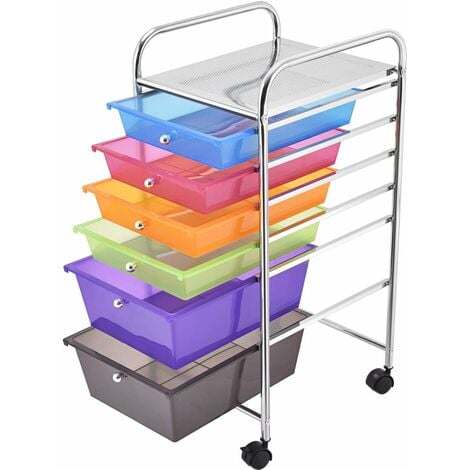 GOPLUS Chariot de Rangement, avec 6 Tiroirs et 4 roulettes Universelles, Chariot de Stockage pour Chambre, Salon, Bureau avec Armature en Galvanoplastie, 32,5 x 37 x 74,5 CM