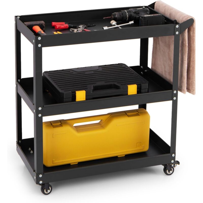 Chariot de Service à 3 Niveaux avec Poignée Pratique, Roues Verrouillables, Chariot à Outils sur Roues, Chariot Utilitaire Polyvalent pour Entrepôt,