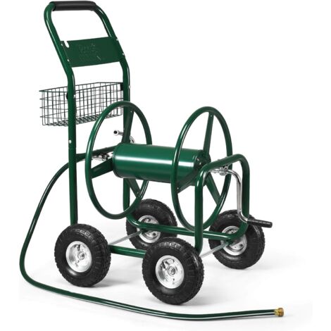 GOPLUS Chariot Devidoir pour Tuyau d’Arrosage sur Roues pour Jardin, avec Panier de Rangement, dans Un Cadre Metallique Robuste, 96 X 62 X113CM, Vert