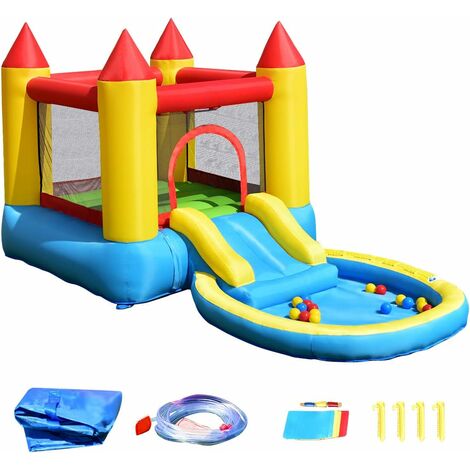 GOPLUS Château Gonflable avec Toboggan et Piscine,Aire de Jeu pour 2 Enfants de 3 a 5 Ans,Trampoline,30 Balles Inclus,Jusqu’a 68 KG,365 x 200 x 190CM (Gonfleur Non-Inclus) (sans Souffleur)