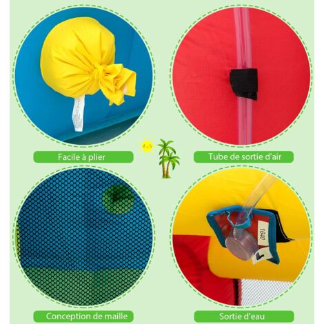 GOPLUS Château Gonflable en Tissu d’Oxford Impermeable et Durable avec Toboggan et Mur d’Escalade,Aire de Jeux Gonflable avec Divertissements Multiples pour Enfants 3 a 10 Ans(Pompe Air Non-Incluse)