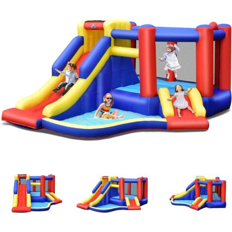 Goplus – Château gonflable enfant avec mur d’escalade – 3-4 enfants jusqu’à 120kg – Dimensions 383x313x182cm – Sac de rangement inclus