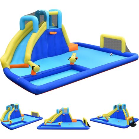 Goplus – Château gonflable aquatique 526 x 365 x 205 cm – Toboggan incurvé – Pataugeoire – 2 canons à eau – Pour enfants 3-10 ans