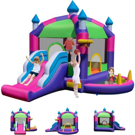 GOPLUS Château Gonflable Perse avec Toboggan pour 2-3 Enfants 3-8 Ans Charge 45KG+45KG-Trampoline/Piscine/Jeux de Lancer