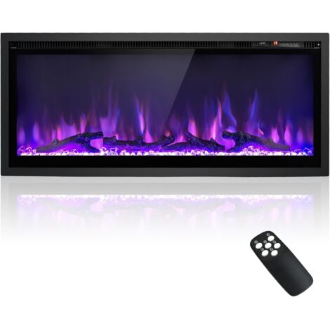 Goplus – Cheminée électrique 750W/1500W – Effet flamme 3D – 12 couleurs – 5 niveaux de luminosité – Minuterie – Chauffage jusqu'à 46 m²