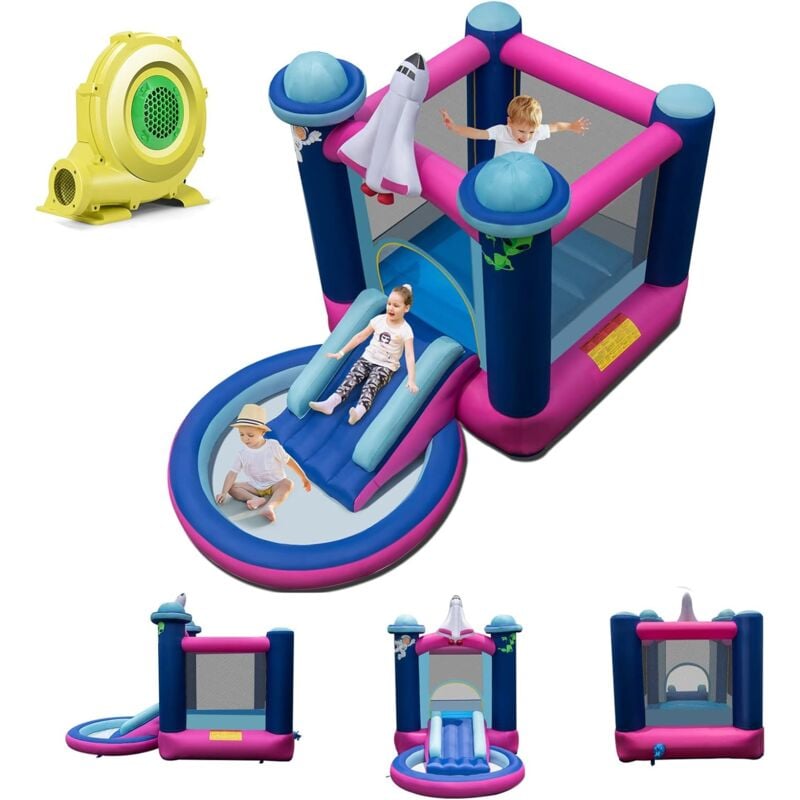 Goplus - Château Gonflable Astre Vaisseau Spatial, Aire de Jeux Aquatique Gonflable avec Zone de Saut, Toboggan Piscine pour 3 Enfants de 3 a 10 Ans,