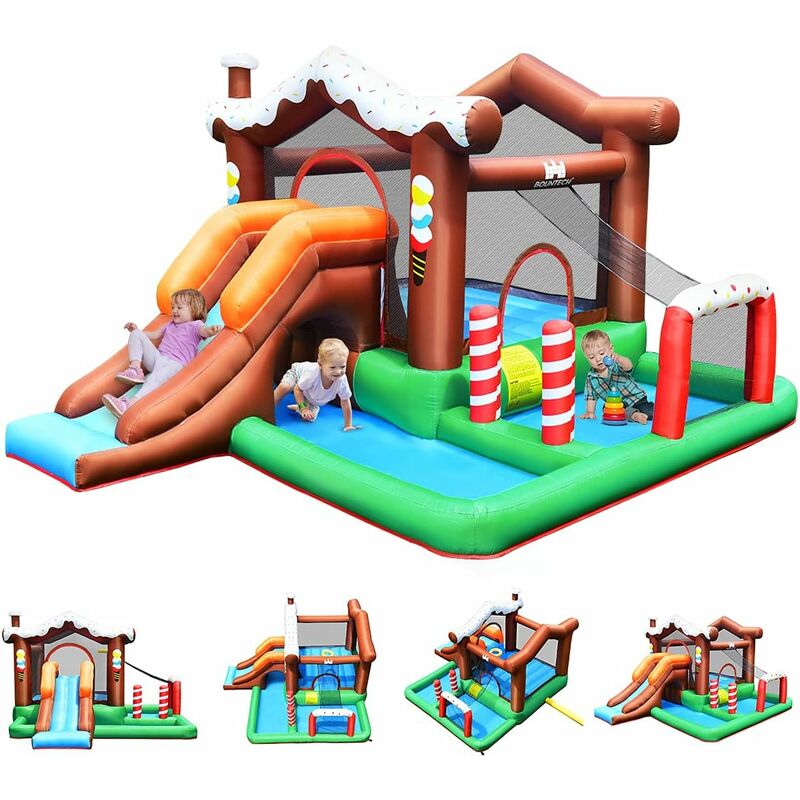 Goplus - Château Gonflable en Forme de Bûche de Noel avec Toboggan, Zone de Saut, Kit de Reparation, Aire de Jeu Gonflable Interieur avec Sac de