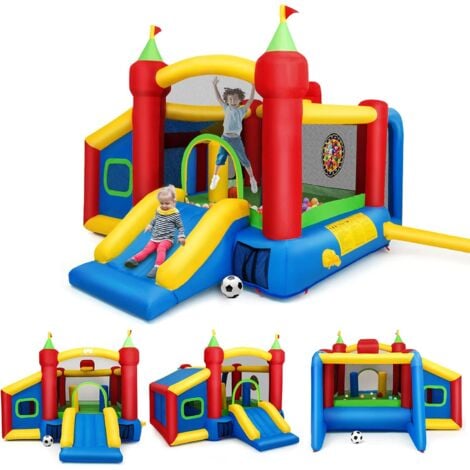 GOPLUS Ch?teau Gonflable pour Enfant de 3 �� 10 Ans,avec 6 Types de Jeu Diff��rents en Tissu Oxford, 6 Piquets de Fixation et Un Sac de Transportation, 380 x 305 x 215CM(Pompe Air Non-Incluse)