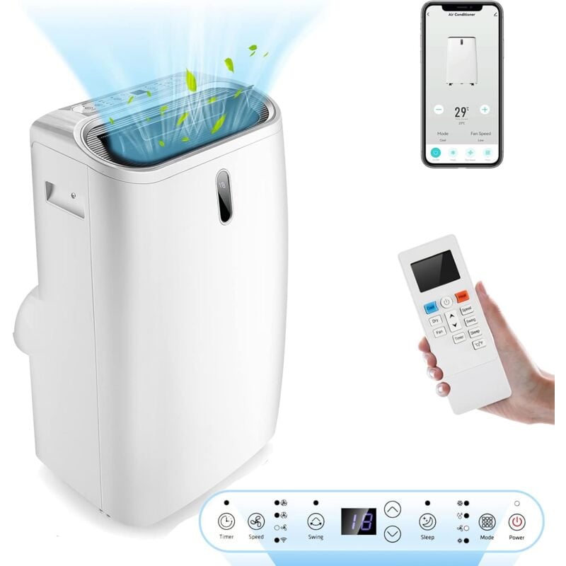 Goplus - 5 en 1 Climatiseur Mobile 14000BTU-28㎡- Chauffage, Refroidissement, Classe énergétique A,Minuterie 24H, Contrôle Télécommande/écran/APP, R290