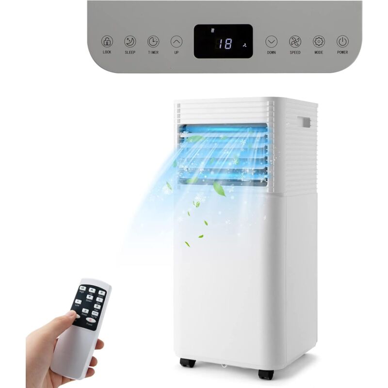 Climatiseur Mobile 4 en 1-7000BTU 15 m² avec Télécommande-Minuterie 24H-Mode Nuit-Verrouillage Enfant-Energie Classe A-Blanc - Goplus